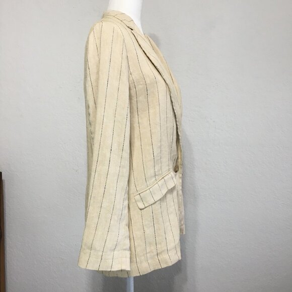 Forte Forte NWT Womens 2 Sand Yellow Pinstripe Linen Cotton Blend Blazer Jacket - Picture 2 of 16